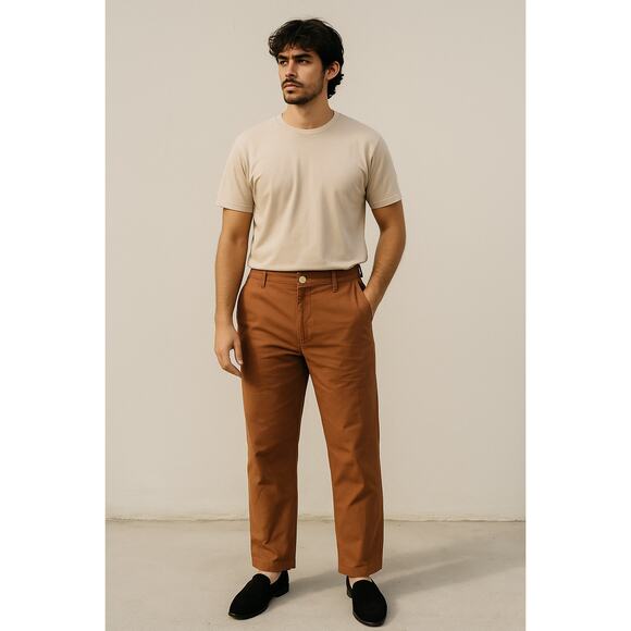Esby Chino Pants Mens 34 Rust Clay Orange Preppy Slow Fashion Minimalist FLAW - Picture 1 of 12